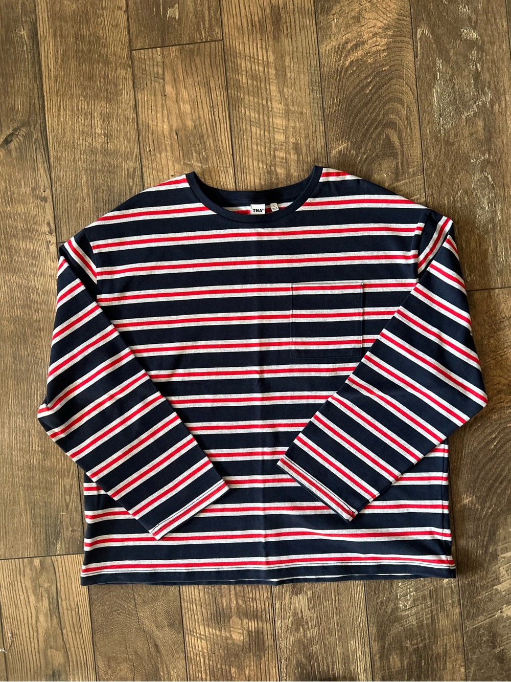 TNA Navy Striped Long-Sleeve